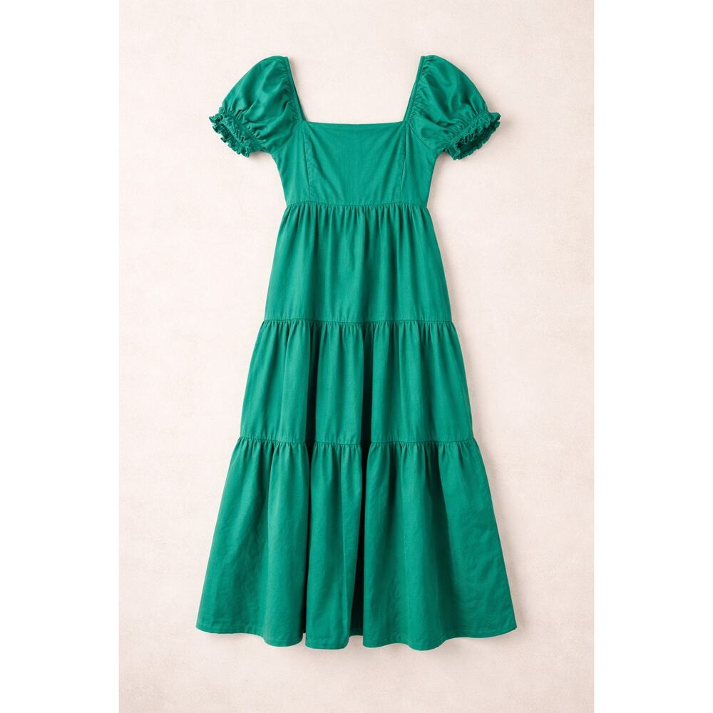 OPT Puff Sleeve Tiered Cotton Midi Dress Jade Green Size M - Picture 4 of 13